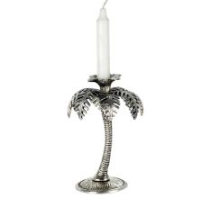 Silver Single Palm Tree Aluminium Candle Stand